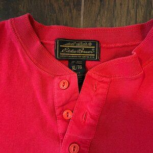 Vintage Eddie Bauer Red Henley Shirt - Heavyweight Cotton Size XL